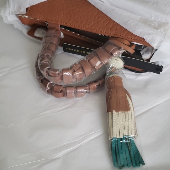 SOLD********CHRISTOPHER KON Tassel Shoulder Handbag Textured Leather NEW Cognac - Picture 8 of 9